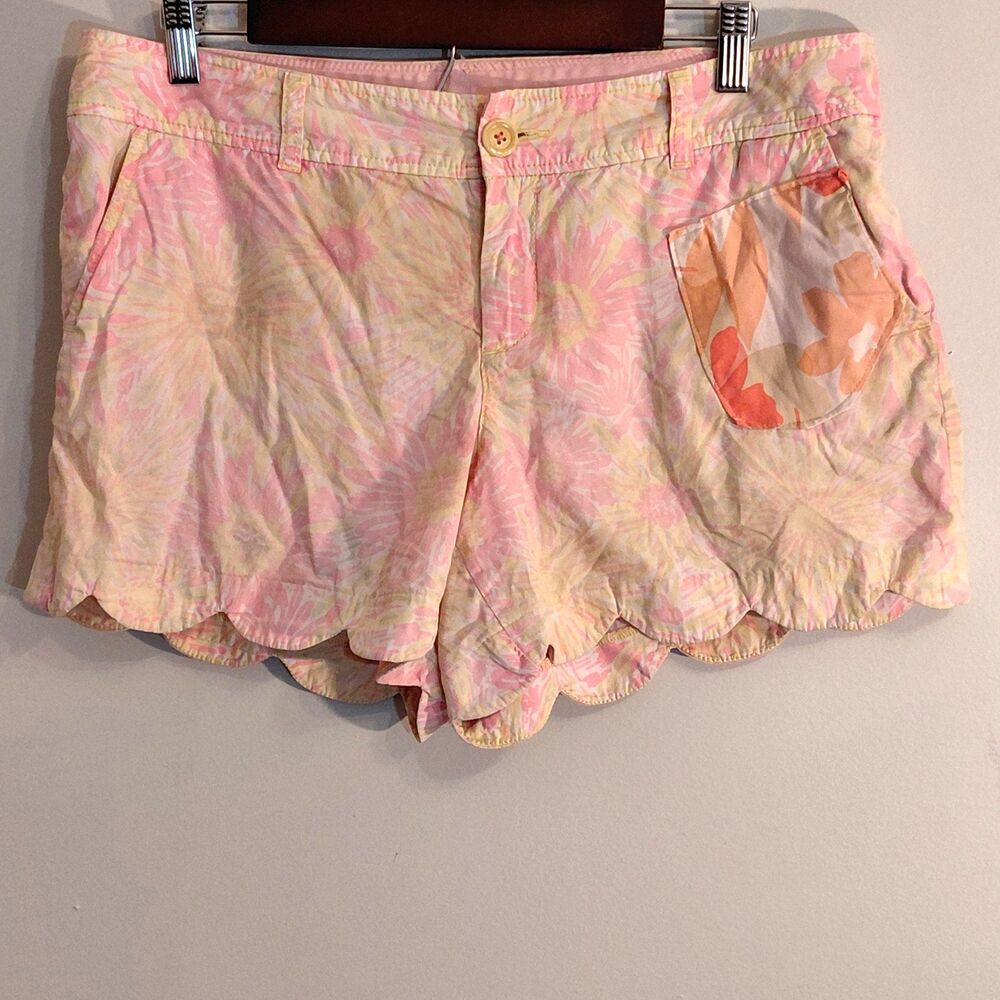 Lilly Pulitzer Floral Scalloped Hem Shorts 14 Preppy Cottagecore Soft Feminine